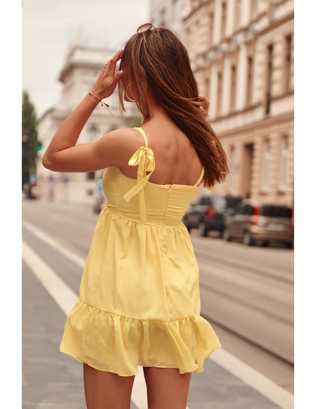 Lovely dress with an envelope neckline, yellow PR3196 - Online store - Boutique